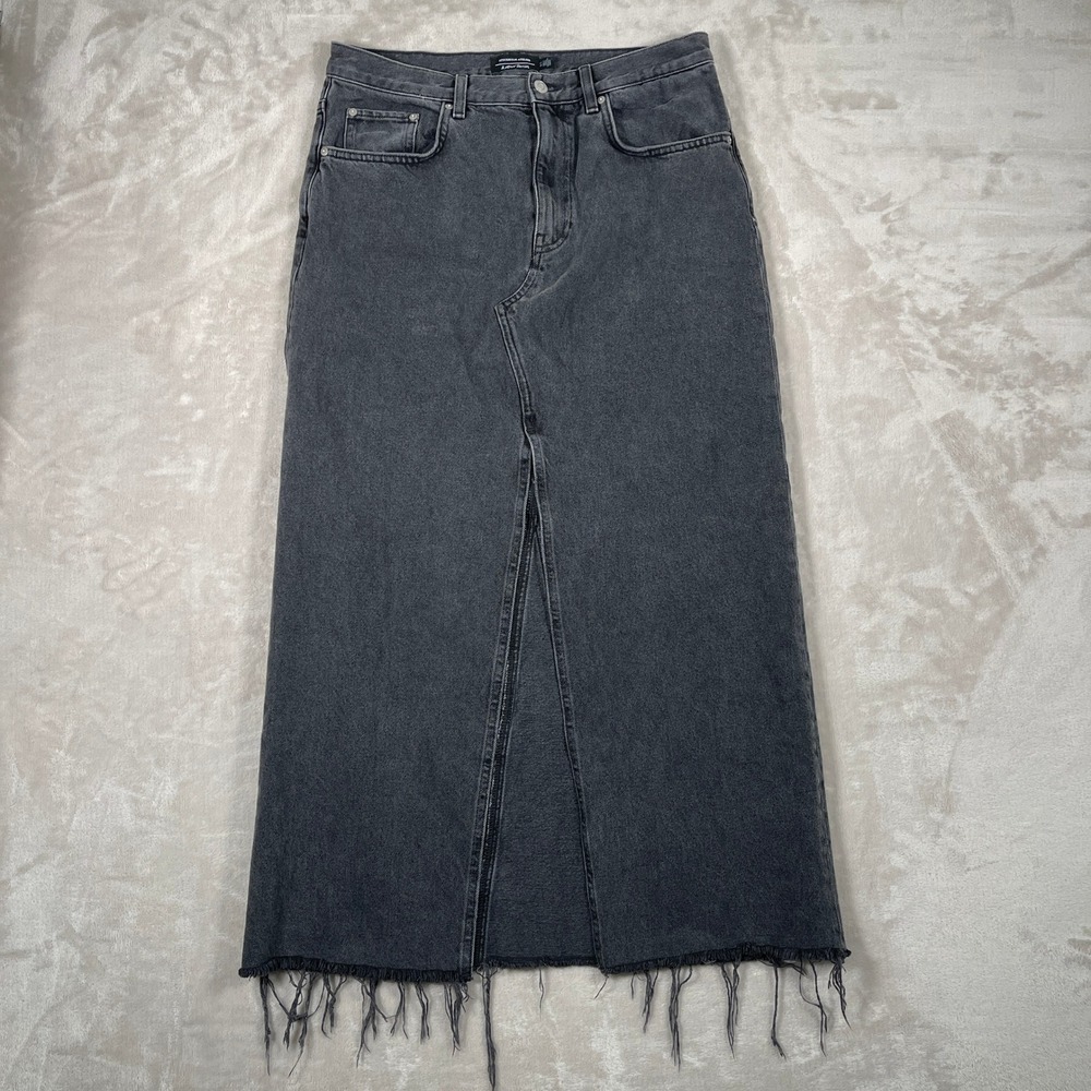 & Other Stories Women's Skirt Denim Distressed Hem Split Front Maxi 10 Gray